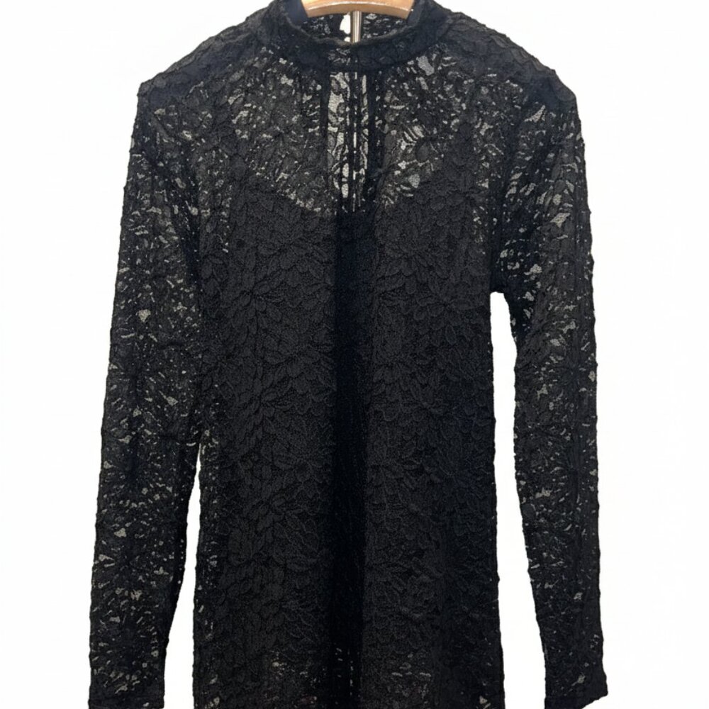 NWT Jessica Simpson Maternity Black Long Sleeve Lace Illusion Long Top